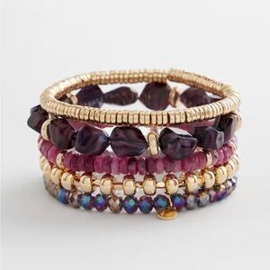 🌷CHICO’S PURPLE STRETCH STACKABLE SET OF 5 BEADED BRACELETS NWT